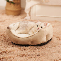 HKM-0207421 Warm Semi-Enclosed Plush Litter Mat for Cats in Beige and Blue