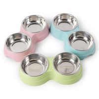 HKM-0207549 Stainless Steel Rice Bowl for Pets ¨C Durable Straw Plastic, 24.5 x 13.5 x 4.6 cm, Available in Blue, Green, Pink