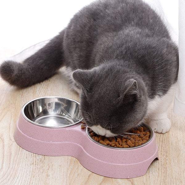 HKM-0207549 Stainless Steel Rice Bowl for Pets ¨C Durable Straw Plastic, 24.5 x 13.5 x 4.6 cm, Available in Blue, Green, Pink