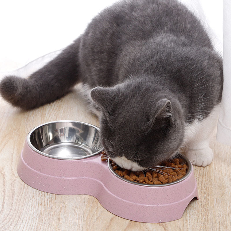 HKM-0207549 Stainless Steel Rice Bowl for Pets ¨C Durable Straw Plastic, 24.5 x 13.5 x 4.6 cm, Available in Blue, Green, Pink