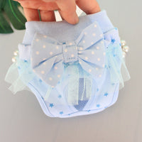 HKM-0207933 Bichon Poodle Canine Menstrual Panties in Denim with Mesh Bow - Pink & Blue Options Available
