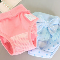 HKM-0207933 Bichon Poodle Canine Menstrual Panties in Denim with Mesh Bow - Pink & Blue Options Available