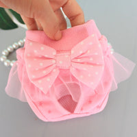 HKM-0207933 Bichon Poodle Canine Menstrual Panties in Denim with Mesh Bow - Pink & Blue Options Available