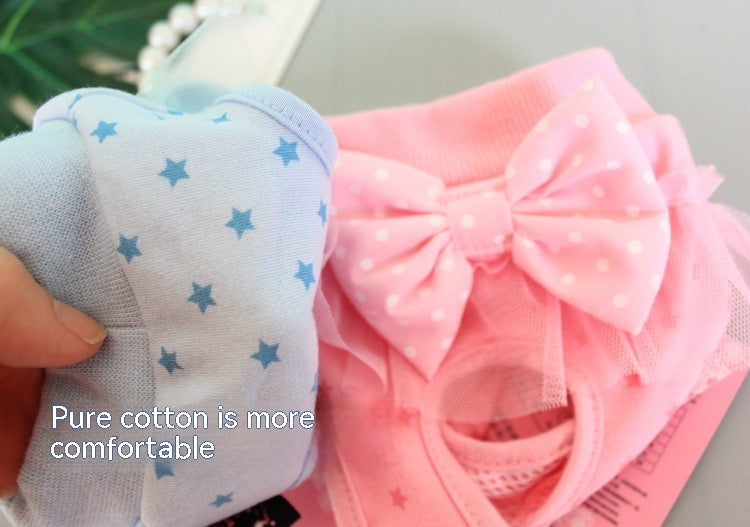 HKM-0207933 Bichon Poodle Canine Menstrual Panties in Denim with Mesh Bow - Pink & Blue Options Available