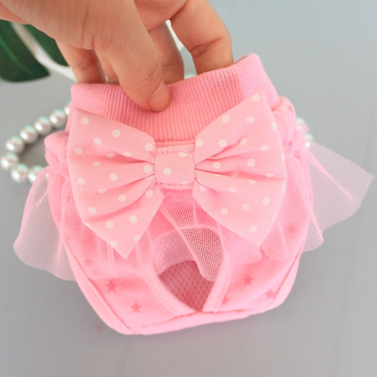 HKM-0207933 Bichon Poodle Canine Menstrual Panties in Denim with Mesh Bow - Pink & Blue Options Available