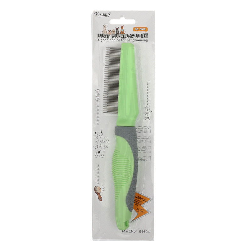 HKM-0208957 Metal and TPR Pet Dog Hair Removal Comb with Thin and Dense Teeth
