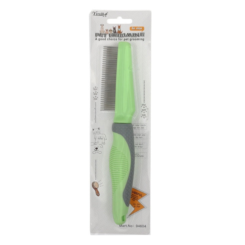 HKM-0208957 Metal and TPR Pet Dog Hair Removal Comb with Thin and Dense Teeth
