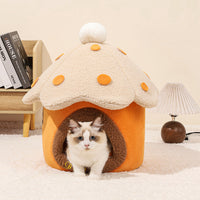 HKM-021011 Removable Cat Nest Pet House with Cozy Fabric Design - Available in Pink, Yellow/White, Red/White
