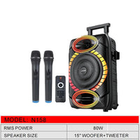HKM-021203 15-Inch Portable Rechargeable Karaoke Trolley Speaker with Bluetooth and USB Connectivity
