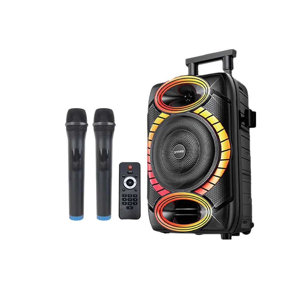 HKM-021203 15-Inch Portable Rechargeable Karaoke Trolley Speaker with Bluetooth and USB Connectivity