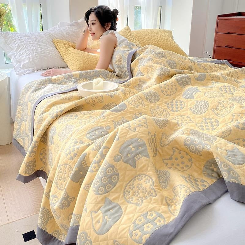 HKM-021203 Cotton Three-Layer Multi-Purpose Nap Shawl for Home and Office Use in Various Sizes