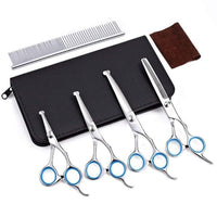 HKM-021267 Stainless Steel Pet Grooming Shears Set with Trimming Scissors, Combs, and Leather Case