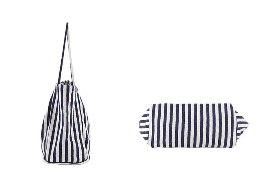 HKM-021267 Women's Striped Tote Bag – Casual Korean Handbag for Shopping and Everyday Use