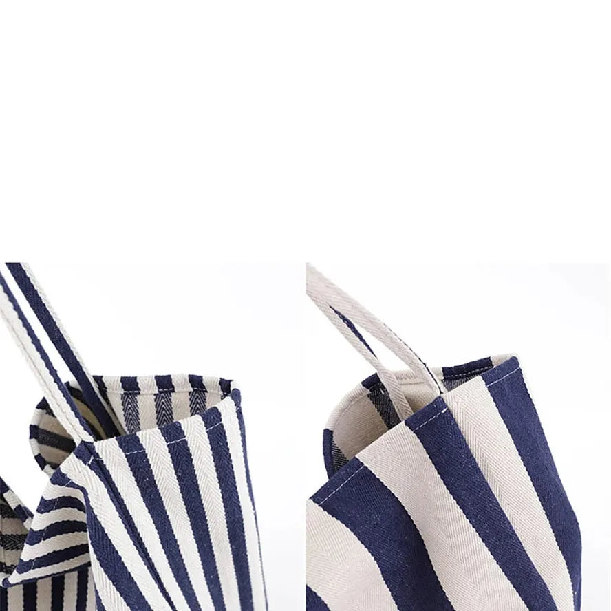 HKM-021267 Women's Striped Tote Bag – Casual Korean Handbag for Shopping and Everyday Use