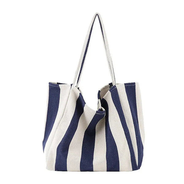 HKM-021267 Women's Striped Tote Bag – Casual Korean Handbag for Shopping and Everyday Use