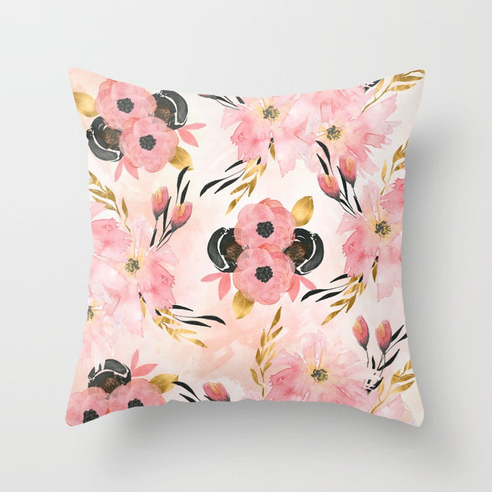 HKM-021651 Minimalist Flower Print Cotton Pillow Cover - 45x45 cm, Rustic Home Decor