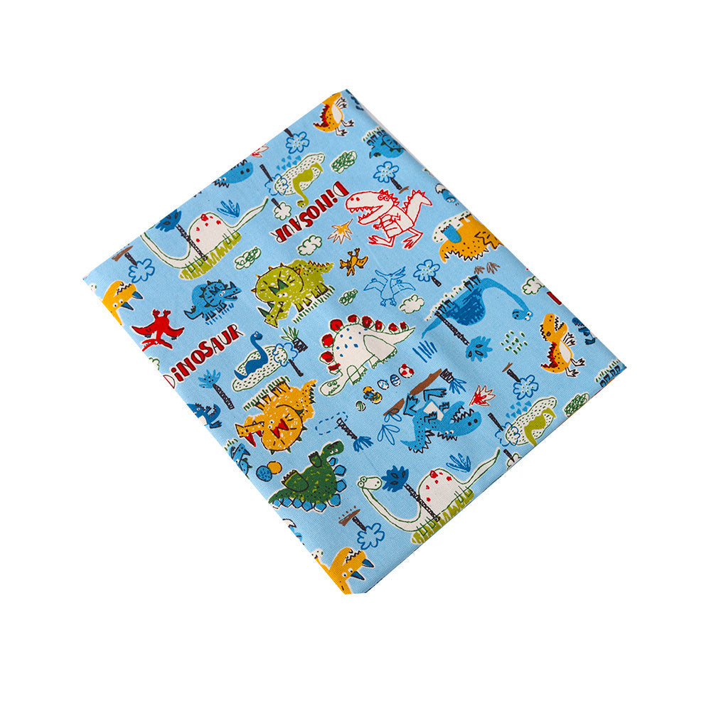 HKM-022035 Cotton Canvas DIY Fabric featuring Cute Cartoon Dinosaurs - Available in Blue and White, 110CMx45CM