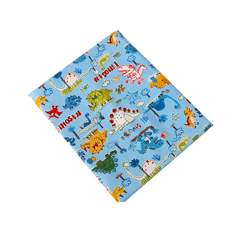 HKM-022035 Cotton Canvas DIY Fabric featuring Cute Cartoon Dinosaurs - Available in Blue and White, 110CMx45CM