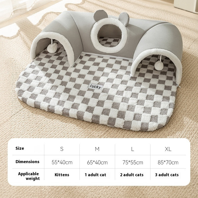 HKM-0220733 Cozy Cat Nest with Hide-and-Seek Tunnel for Play and Rest