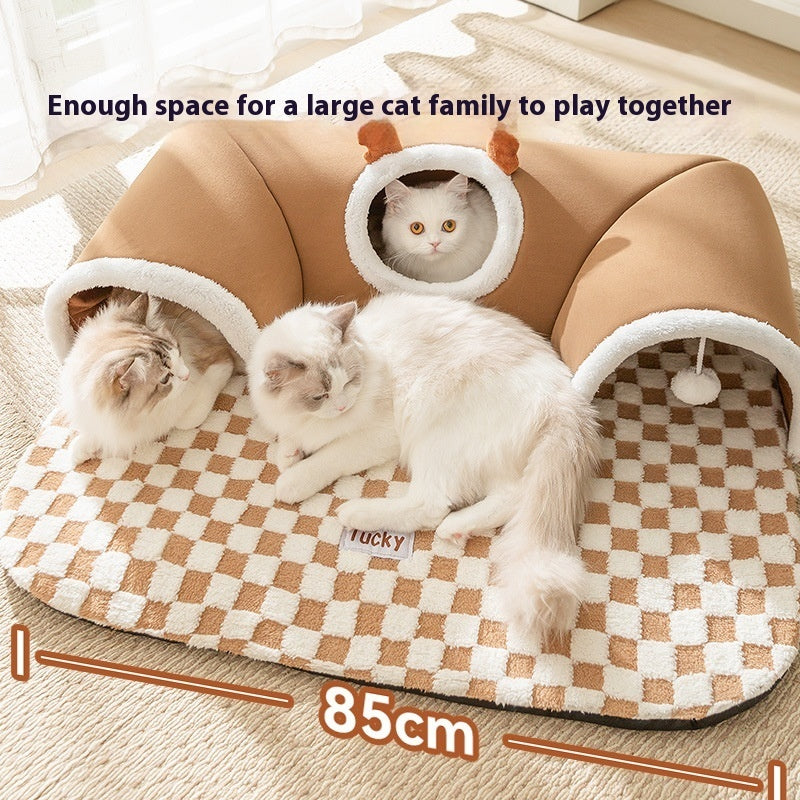 HKM-0220733 Cozy Cat Nest with Hide-and-Seek Tunnel for Play and Rest