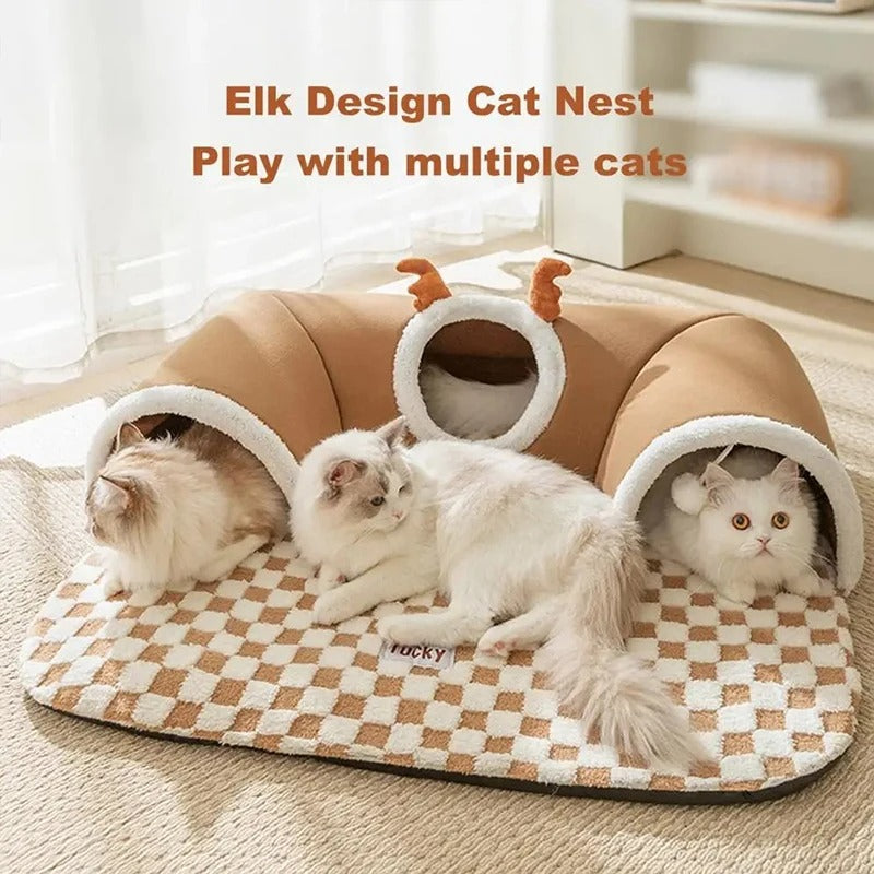 HKM-0220733 Cozy Cat Nest with Hide-and-Seek Tunnel for Play and Rest
