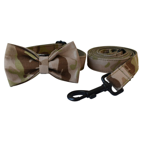 HKM-0220861 Camouflage Dog Leash and Collar Set with Bow Accessories