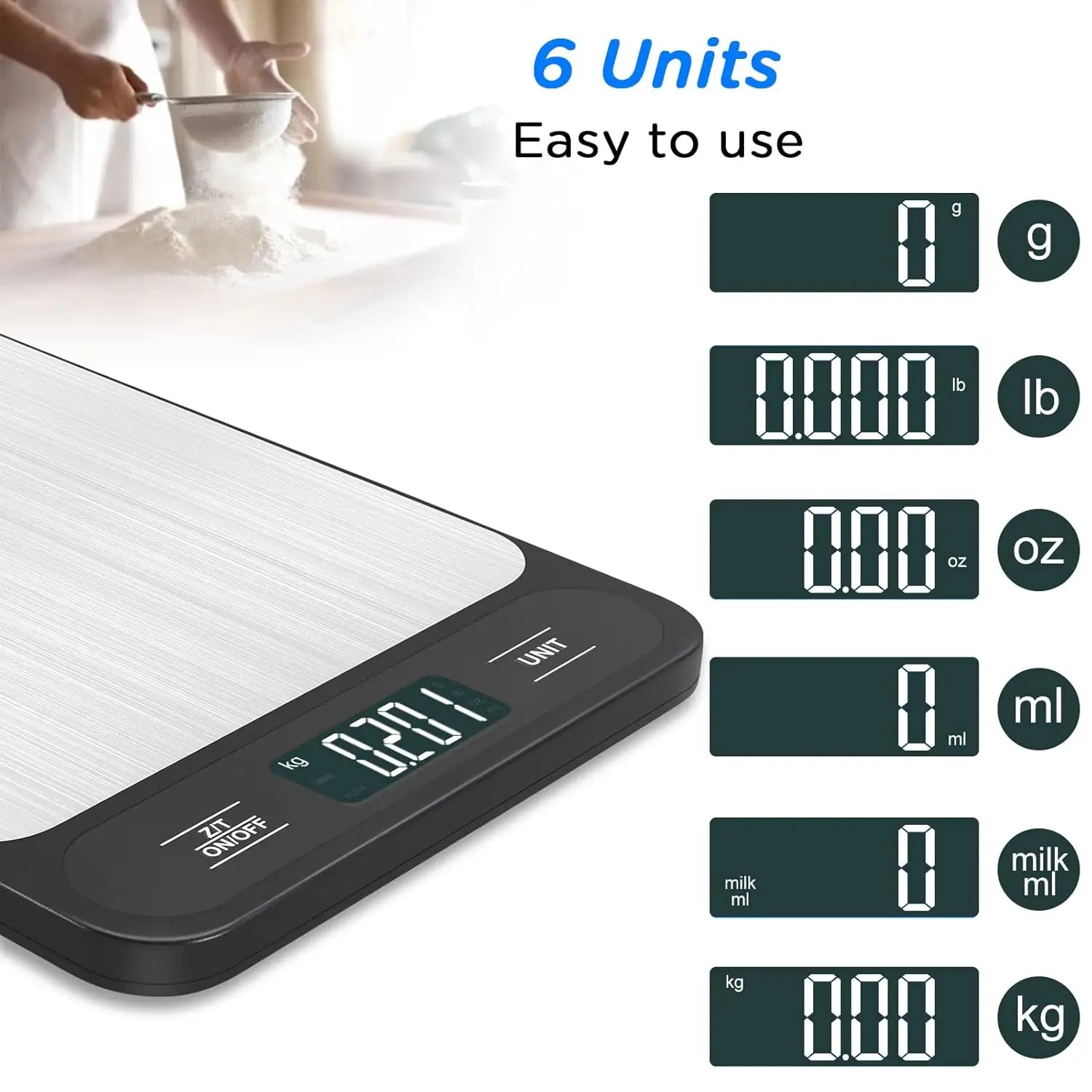 HKM-022099 Smart Stainless Steel Kitchen Scale 5kg/10kg Accurately Weigh Ingredients