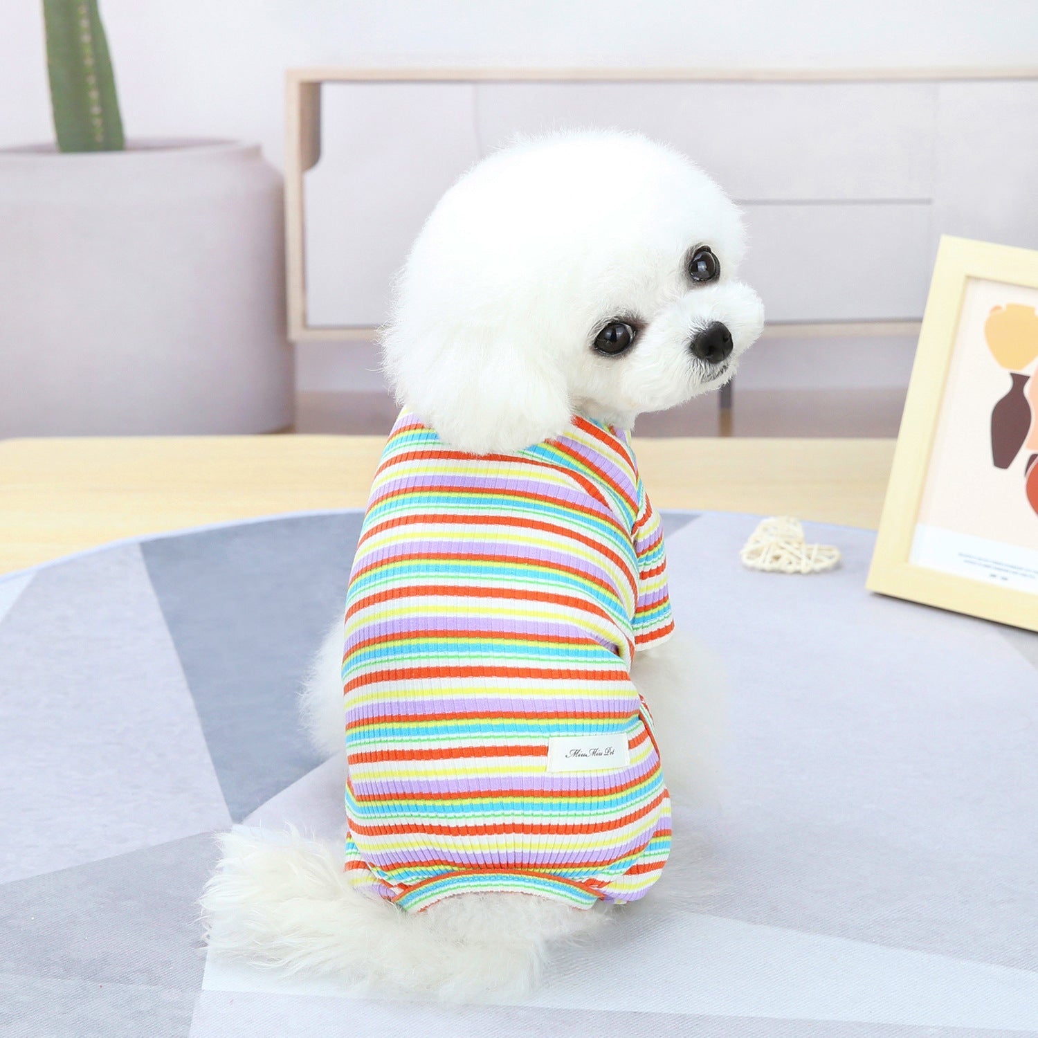 HKM-0221245 Stylish Striped Cotton Loungewear for Pets in Blue, Orange & Grey