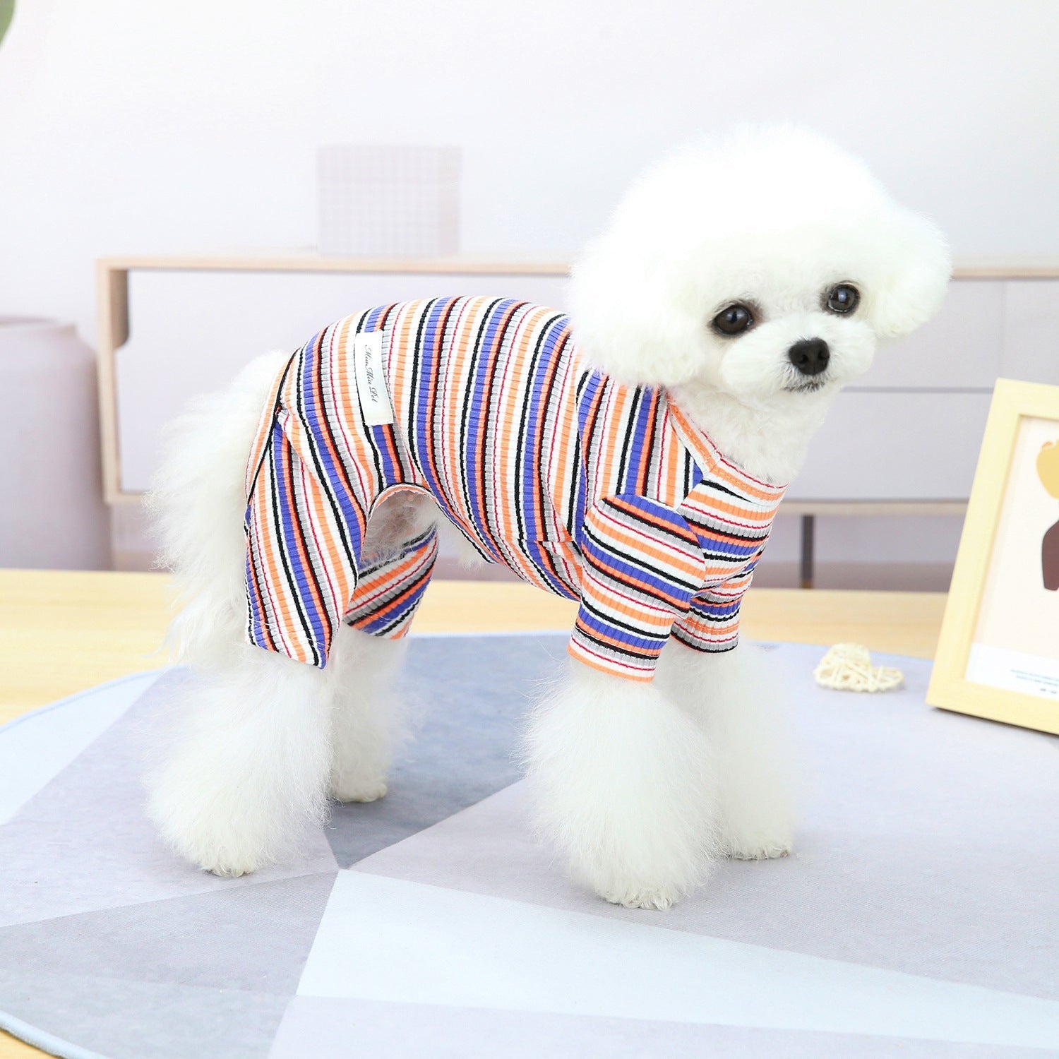 HKM-0221245 Stylish Striped Cotton Loungewear for Pets in Blue, Orange & Grey