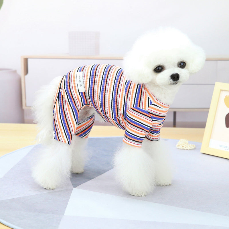 HKM-0221245 Stylish Striped Cotton Loungewear for Pets in Blue, Orange & Grey