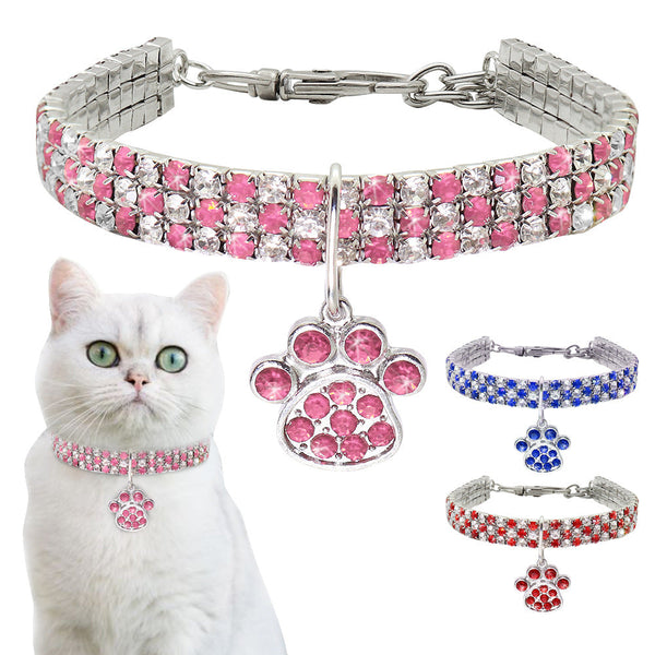HKM-0221501 Diamond-Encrusted Elastic Pet Collar for Cats and Dogs - Multiple Colors Available