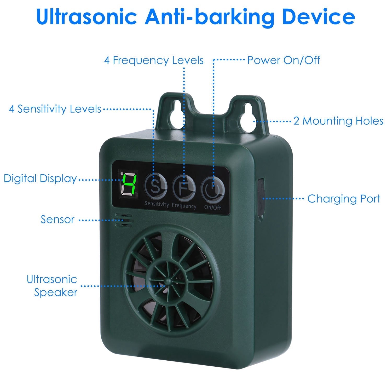 HKM-0222141 Ultrasonic Dog Bark Control Device with Adjustable Frequency and Sensitivity - 49.2 Feet Range