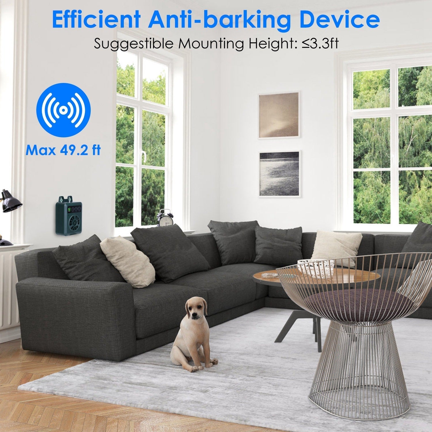 HKM-0222141 Ultrasonic Dog Bark Control Device with Adjustable Frequency and Sensitivity - 49.2 Feet Range