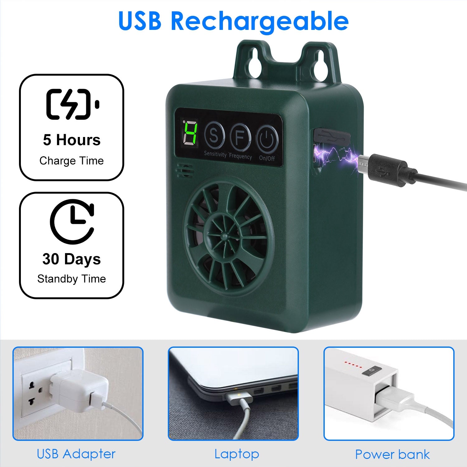 HKM-0222141 Ultrasonic Dog Bark Control Device with Adjustable Frequency and Sensitivity - 49.2 Feet Range