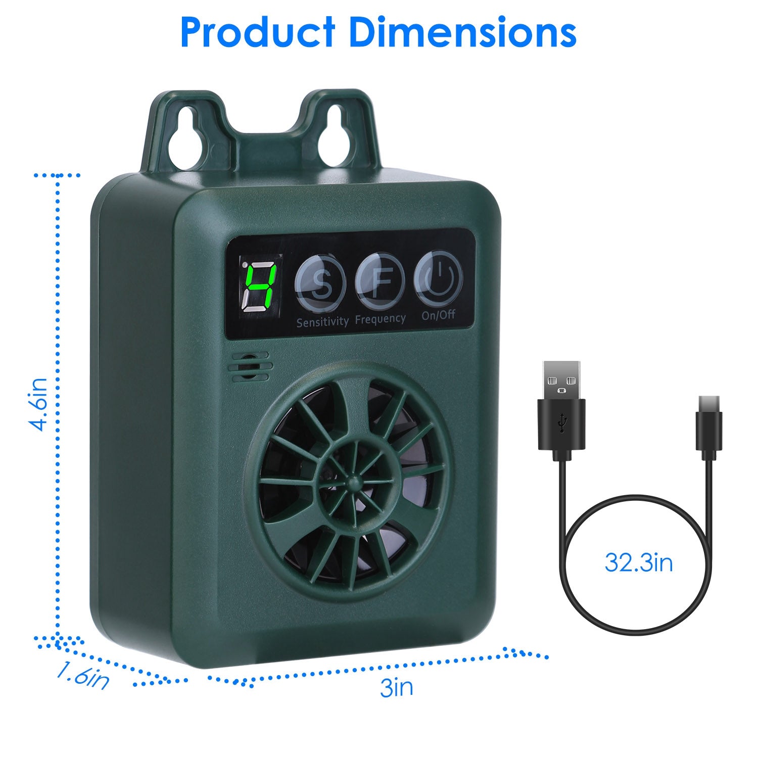 HKM-0222141 Ultrasonic Dog Bark Control Device with Adjustable Frequency and Sensitivity - 49.2 Feet Range