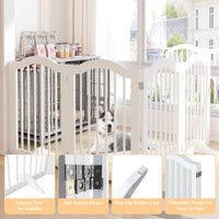HKM-0222525 Tall Freestanding Pet Gate - 27.6" Height, 4 Panel Solid Wood Folding Safety Fence with Support Feet for Stairs and Doorways