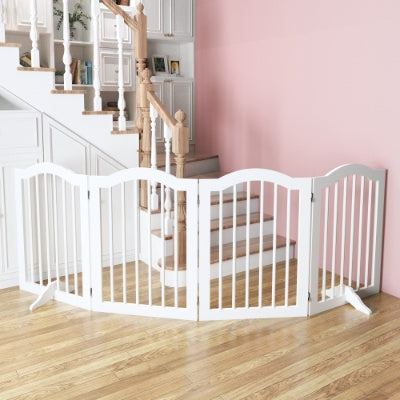 HKM-0222525 Tall Freestanding Pet Gate - 27.6" Height, 4 Panel Solid Wood Folding Safety Fence with Support Feet for Stairs and Doorways