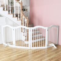 HKM-0222525 Tall Freestanding Pet Gate - 27.6" Height, 4 Panel Solid Wood Folding Safety Fence with Support Feet for Stairs and Doorways
