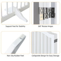 HKM-0222525 Tall Freestanding Pet Gate - 27.6" Height, 4 Panel Solid Wood Folding Safety Fence with Support Feet for Stairs and Doorways