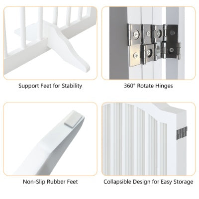 HKM-0222525 Tall Freestanding Pet Gate - 27.6" Height, 4 Panel Solid Wood Folding Safety Fence with Support Feet for Stairs and Doorways