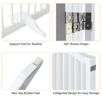 HKM-0222525 Tall Freestanding Pet Gate - 27.6" Height, 4 Panel Solid Wood Folding Safety Fence with Support Feet for Stairs and Doorways