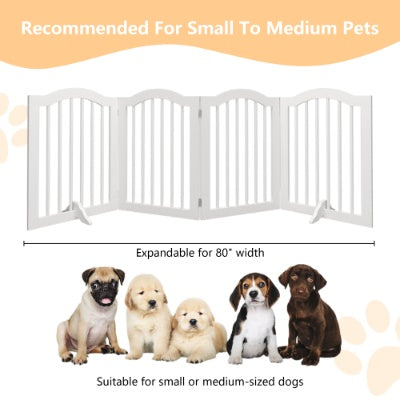 HKM-0222525 Tall Freestanding Pet Gate - 27.6" Height, 4 Panel Solid Wood Folding Safety Fence with Support Feet for Stairs and Doorways