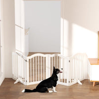 HKM-0222525 Tall Freestanding Pet Gate - 27.6" Height, 4 Panel Solid Wood Folding Safety Fence with Support Feet for Stairs and Doorways