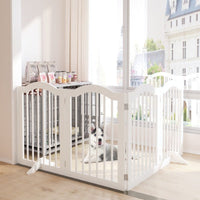 HKM-0222525 Tall Freestanding Pet Gate - 27.6" Height, 4 Panel Solid Wood Folding Safety Fence with Support Feet for Stairs and Doorways