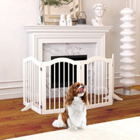 HKM-0222525 Tall Freestanding Pet Gate - 27.6" Height, 4 Panel Solid Wood Folding Safety Fence with Support Feet for Stairs and Doorways