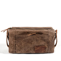 HKM-022419 Waterproof Canvas and Cowhide Leather Men's Toiletry Handbag 23cm x 8.5cm x 13cm
