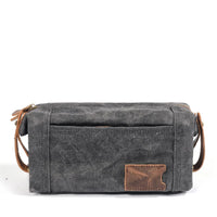 HKM-022419 Waterproof Canvas and Cowhide Leather Men's Toiletry Handbag 23cm x 8.5cm x 13cm