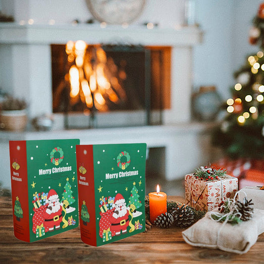 HKM-022483 Christmas Treat Boxes - 10 Pcs Book-Shaped Cartoon Candy Boxes for Holiday Celebrations and Gifts