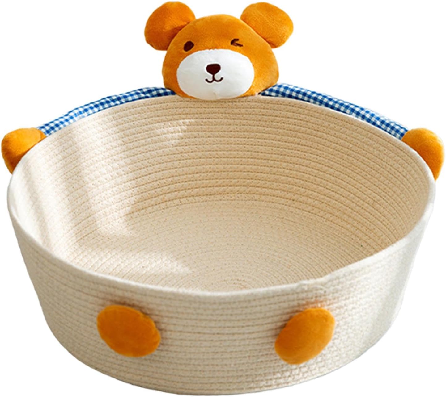 HKM-0226109 Cotton Rope Cat Bed and Scratcher with Multi-Purpose Woven Basket for Indoor Cats and Small Pets