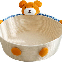 HKM-0226109 Cotton Rope Cat Bed and Scratcher with Multi-Purpose Woven Basket for Indoor Cats and Small Pets